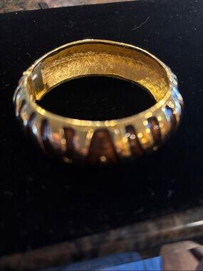 Gold-Tone Women's Hinged Accent Bangle Bracelet